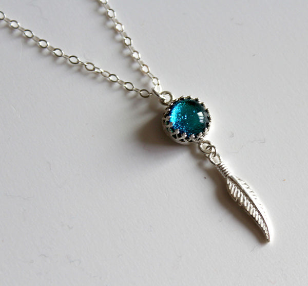 Silver Slim Glass Feather Necklace - Various - Boho Buffalo Accessories