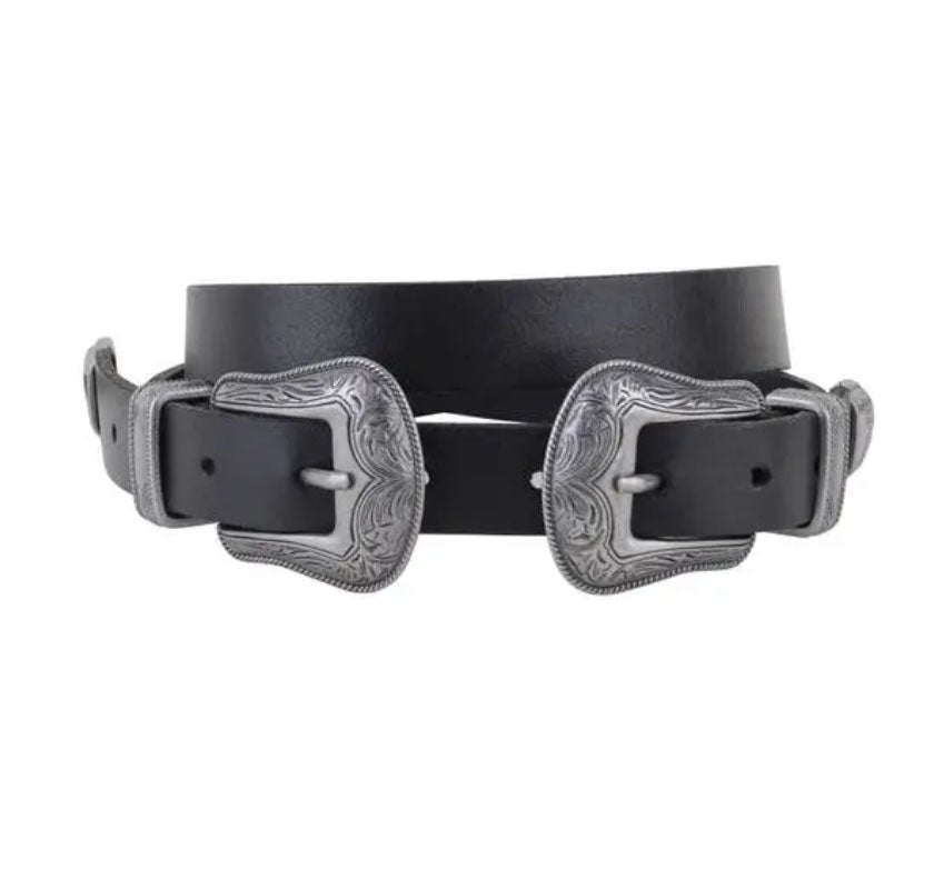 Black Double Buckle Western Belt