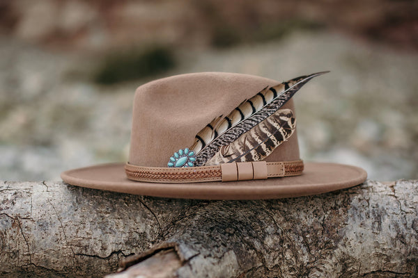 Brown Turquoise Flower Western Hat - Boho Buffalo Accessories