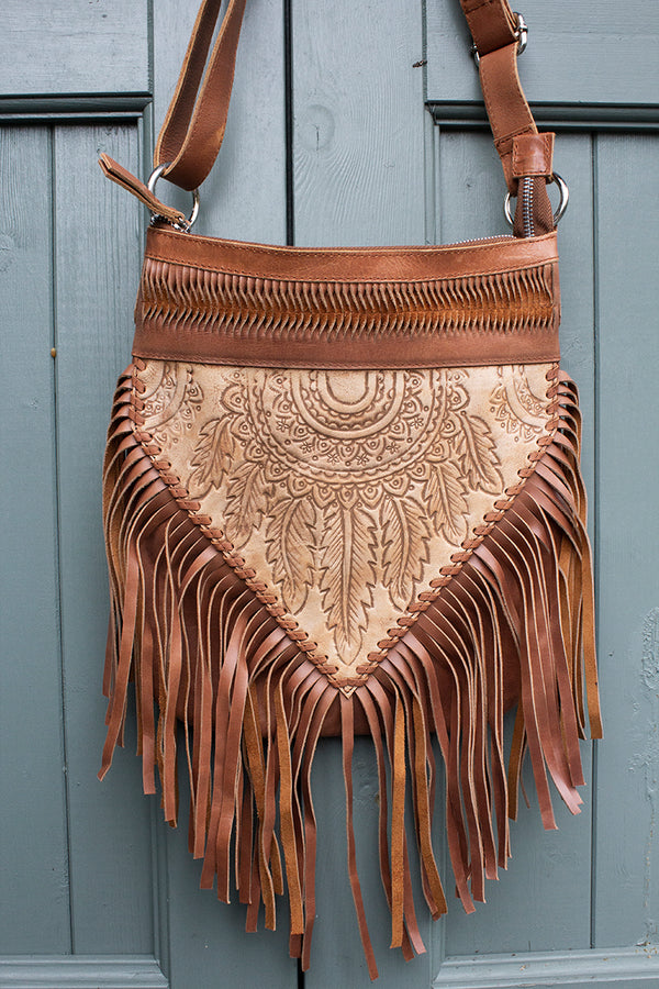 The Arena Leather Fringe Purse with Hand Tooled Sunflower and Confetti –  The Rodeo Rose