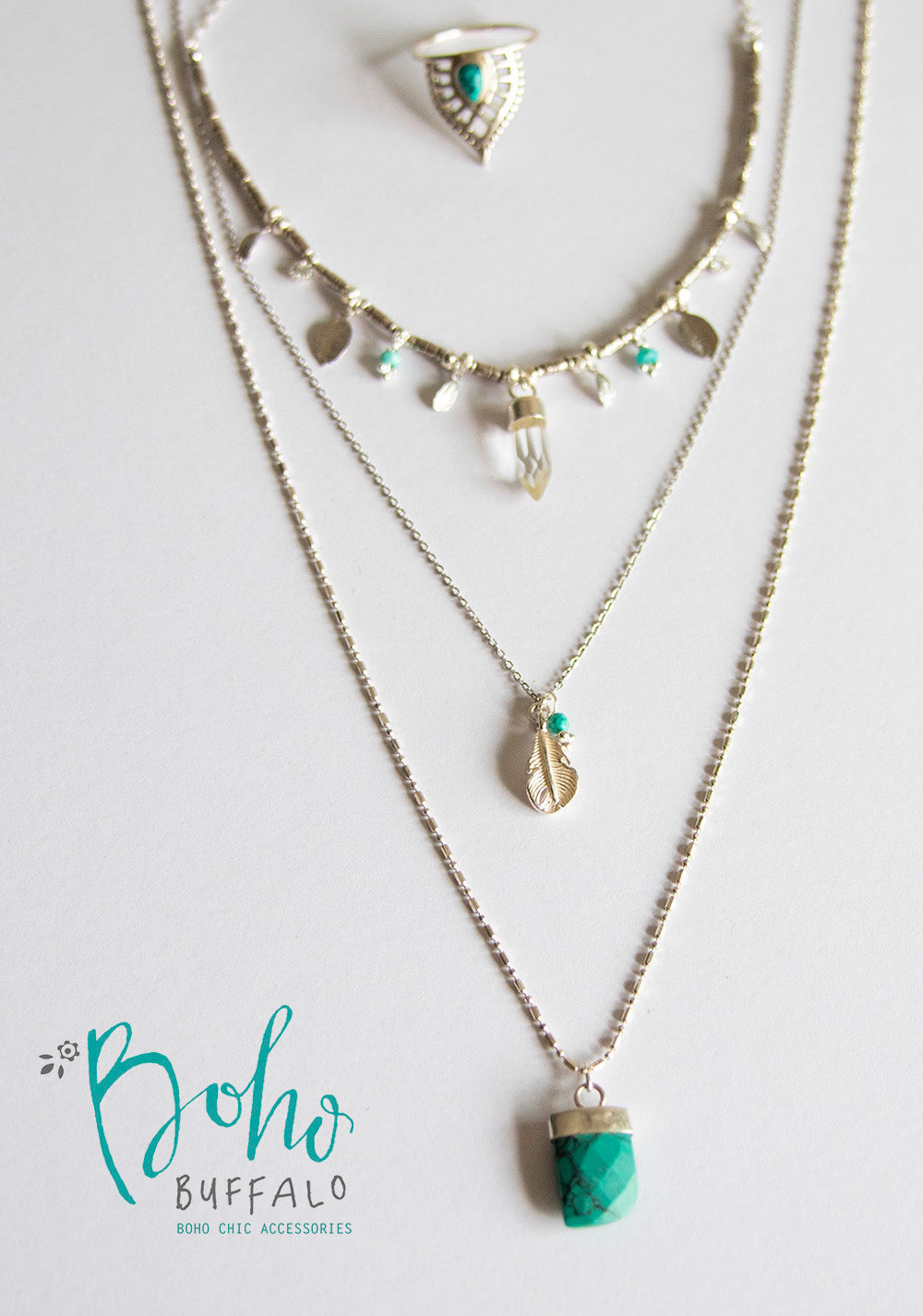 Silver Feather Necklace - Boho Buffalo Accessories