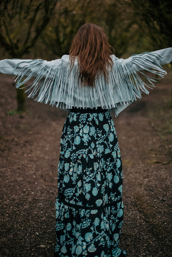 Baby Blue Crop Fringe Jacket
