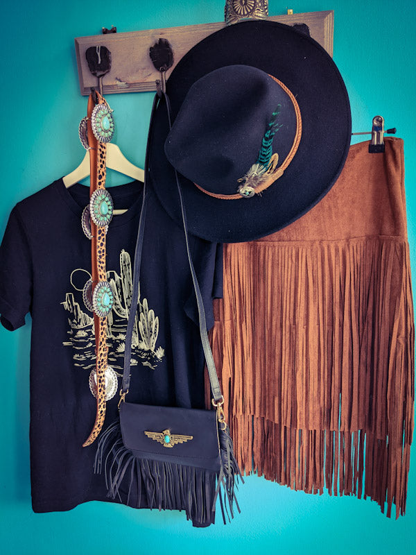 Tan Fringe Suede Skirt