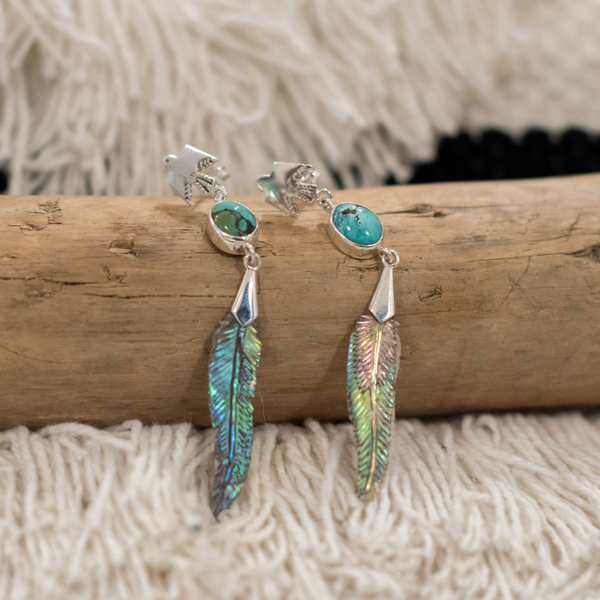 Eagle Feather Shell Drop Earrings