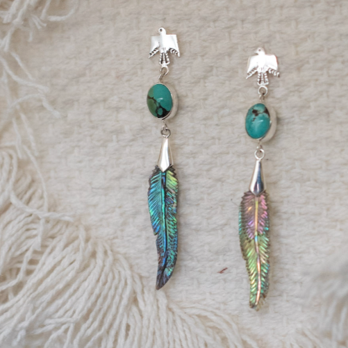 Eagle Feather Shell Drop Earrings