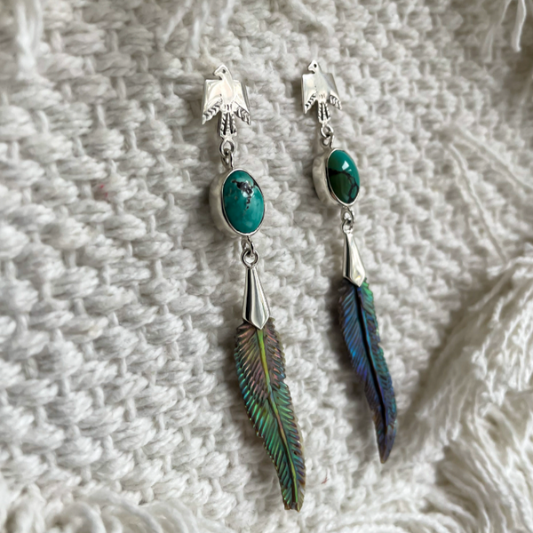 Eagle Feather Shell Drop Earrings