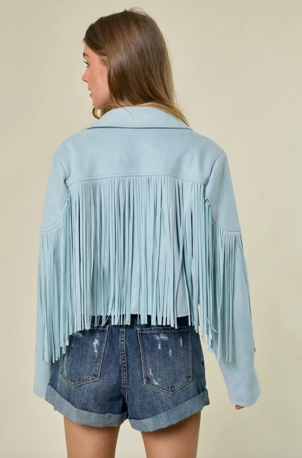 Baby Blue Crop Fringe Jacket