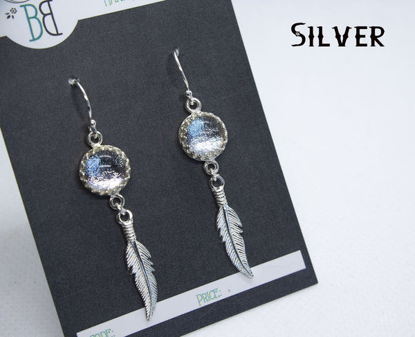 Silver Slim Glass Feather Earrings - Boho Buffalo Accessories