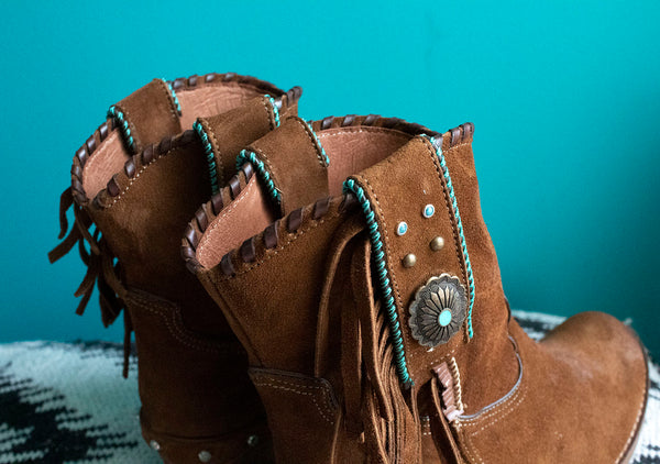 Western Tan Fringed Ankle Boots - Boho Buffalo Accessories