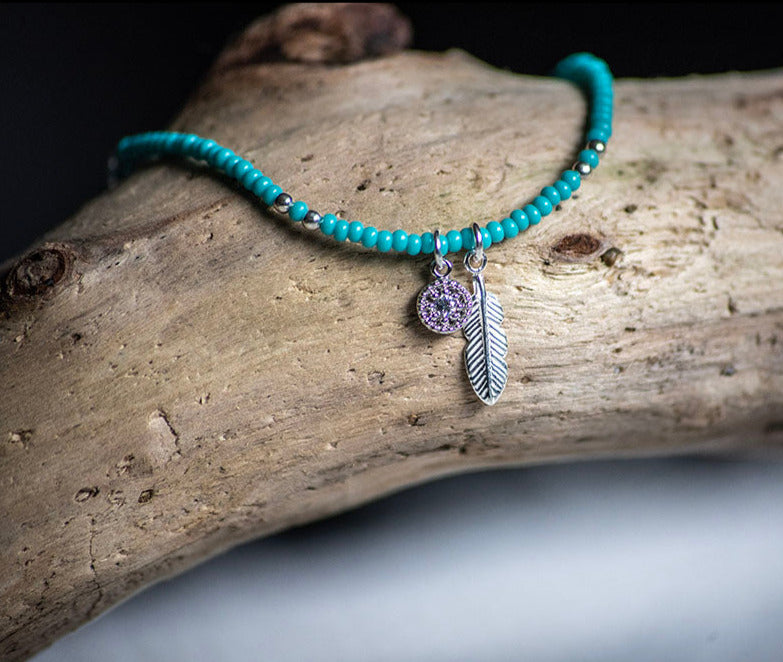 Delicate Turquoise Feather Bracelet - Boho Buffalo Accessories