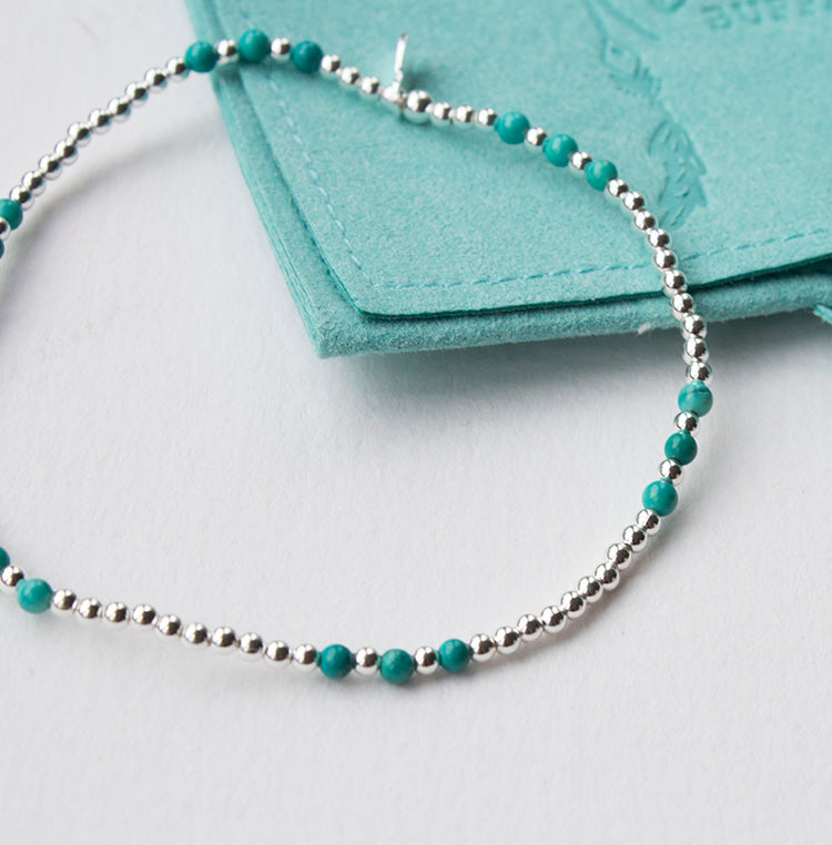 Silver & Turquoise Beaded Stretch Bracelet