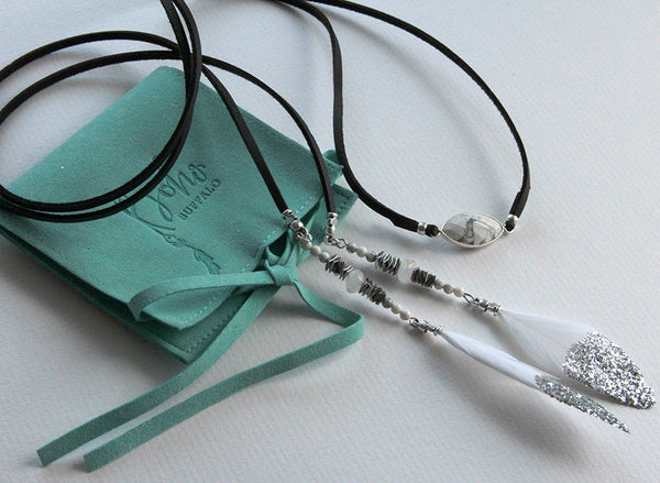 Howlite & Silver Feather Wrap Necklace